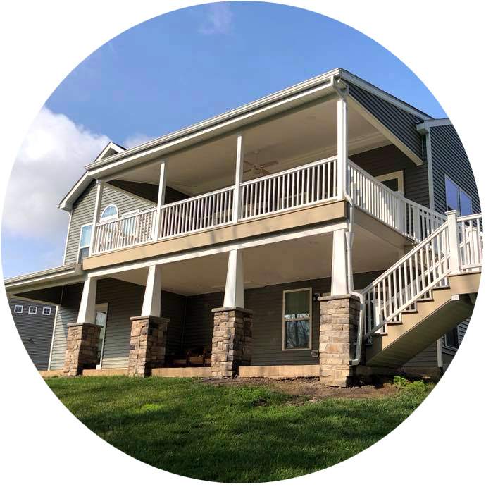 Two-story deck with masonry