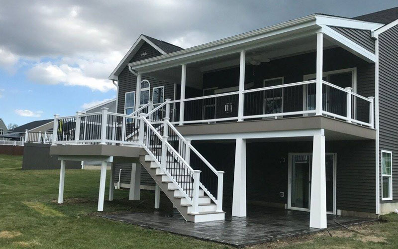 Deck with covering and stairs