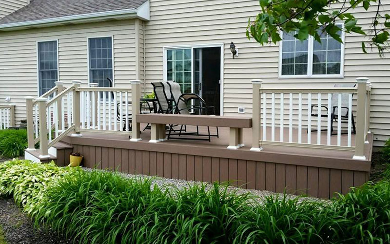 Deck with bench and railing